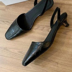 Brand New Handmade Women's Leather Alfredo Square Toe Kitten Heels Slingback